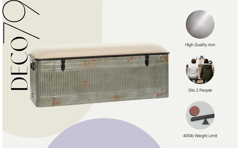 Farmhouse Gray Metal Storage Bench
