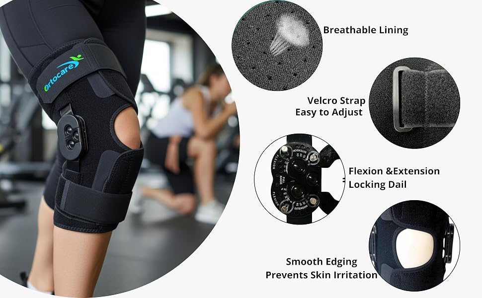 knee brace with metal hinge, knee support brace, knee stabilizer, stabilizing brace for women