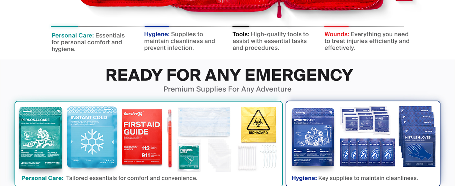 Large First Aid Kit for Car, Travel &amp;amp;amp; Home - Emergency Kit for Hiking, Camping, Outdoors