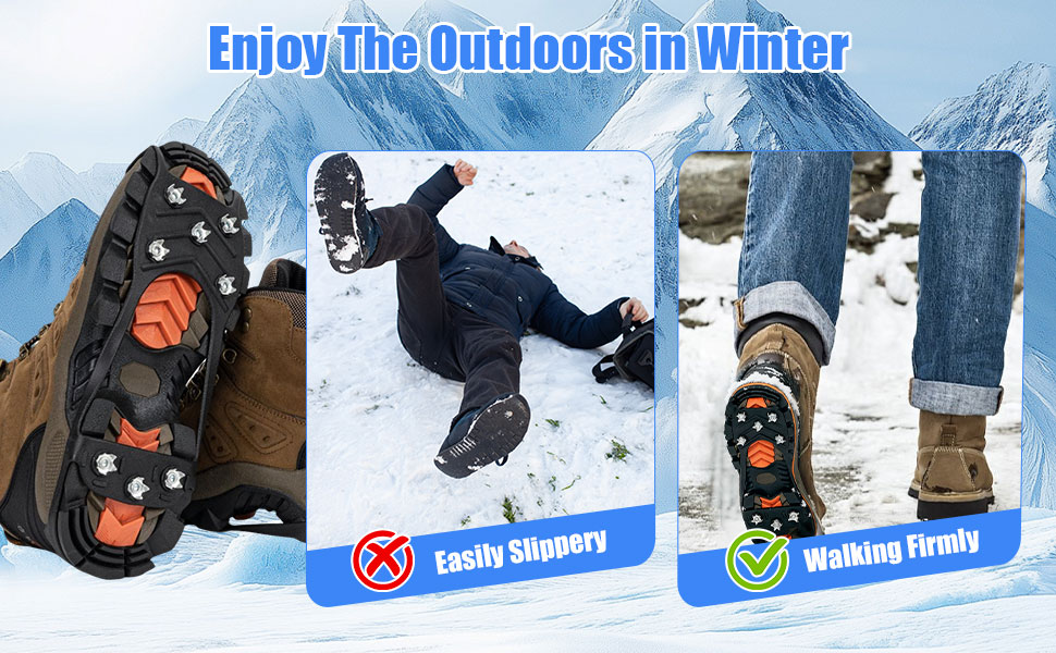2 Pairs Ice Cleats for Shoes and Boots, 8 Steel Gripper Spikes Non-Slip Traction Cleats, Micro Shoe