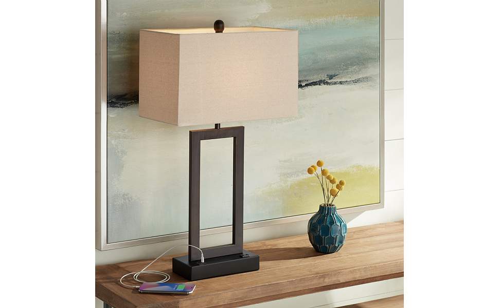 360 Lighting Todd 30&amp;amp;#34; Open Base Bronze Metal USB and Outlet Table Lamp