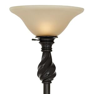 Regency Hill Restoration Bronze 70" Amber Glass Torchiere Floor Lamp