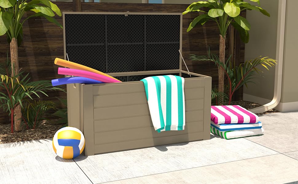 deck box;deck storage box;deck storage;outside storage;boat box;pool deck storage