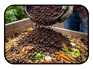 Someone pouring worm castings onto their compost pile