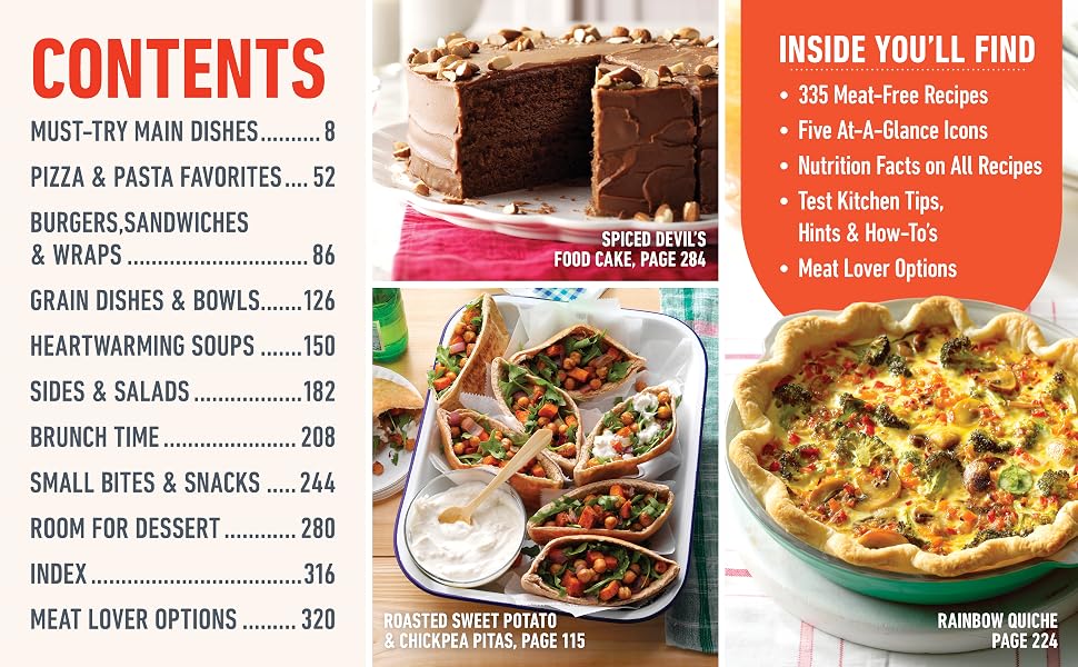 Inside you’ll find 335 Meat-Free Recipes, At-A-Glance Icons, Nutrition Facts, Tips and How-To’s.
