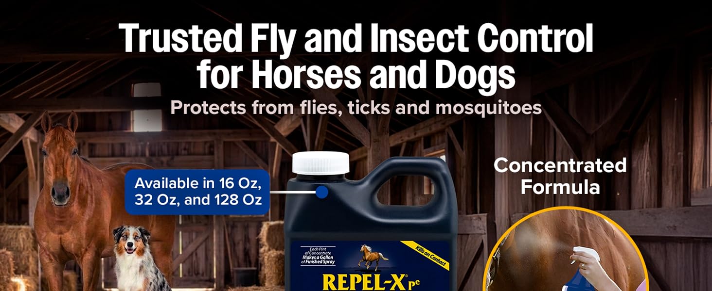 Fly and insect control for horses and dogs; protects against flies, ticks, and mosquitoes