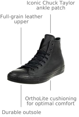 Converse Chuck Taylor® All Star® Leather Hi Black Mono Leather Men's 9, Women's 11 Medium