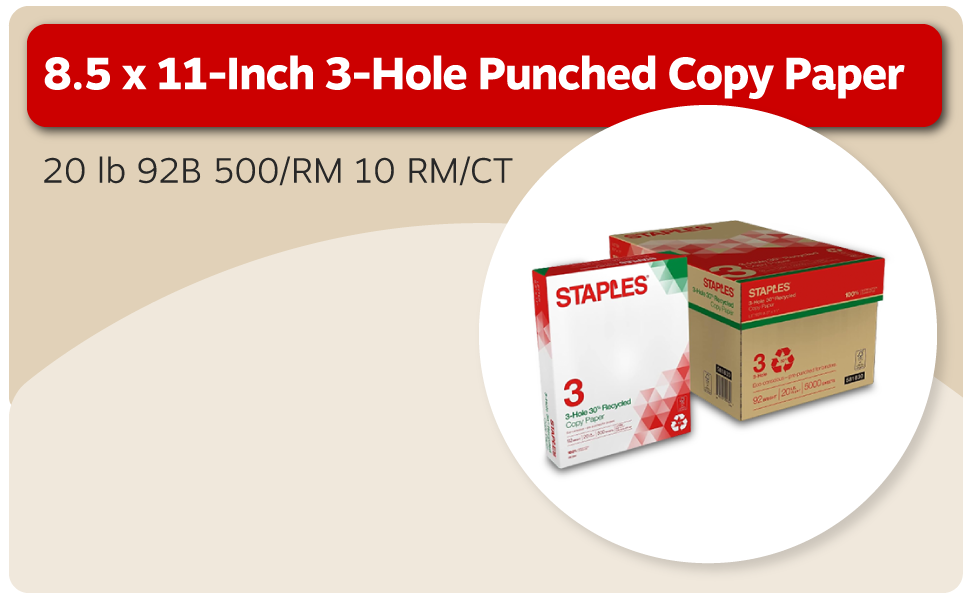 Staples 8.5 X 11-Inch, 3-Hole Punched Copy Paper