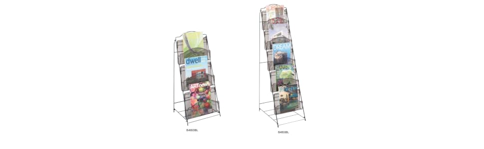 mesh floor rack, three pocket mesh floor rack, magazine rack, steel magazine rack