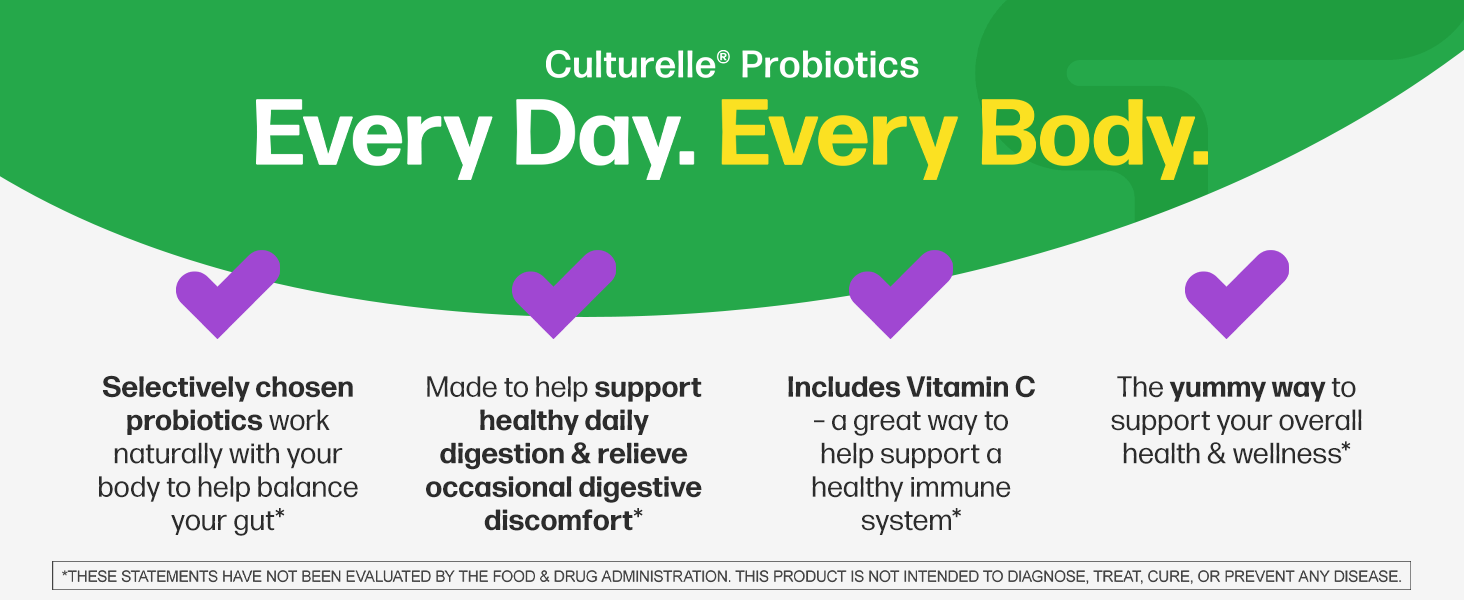 Culturelle Daily Probiotic Gummies for Women &amp;amp; Men Probiotic + Prebiotic for Digestive Health Vegan