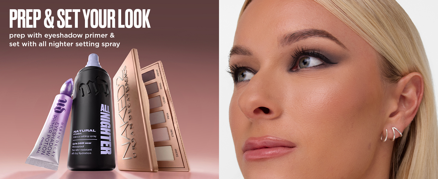 Use all nighter setting spray and eyeshadow primer potion to prime and set your full makeup look