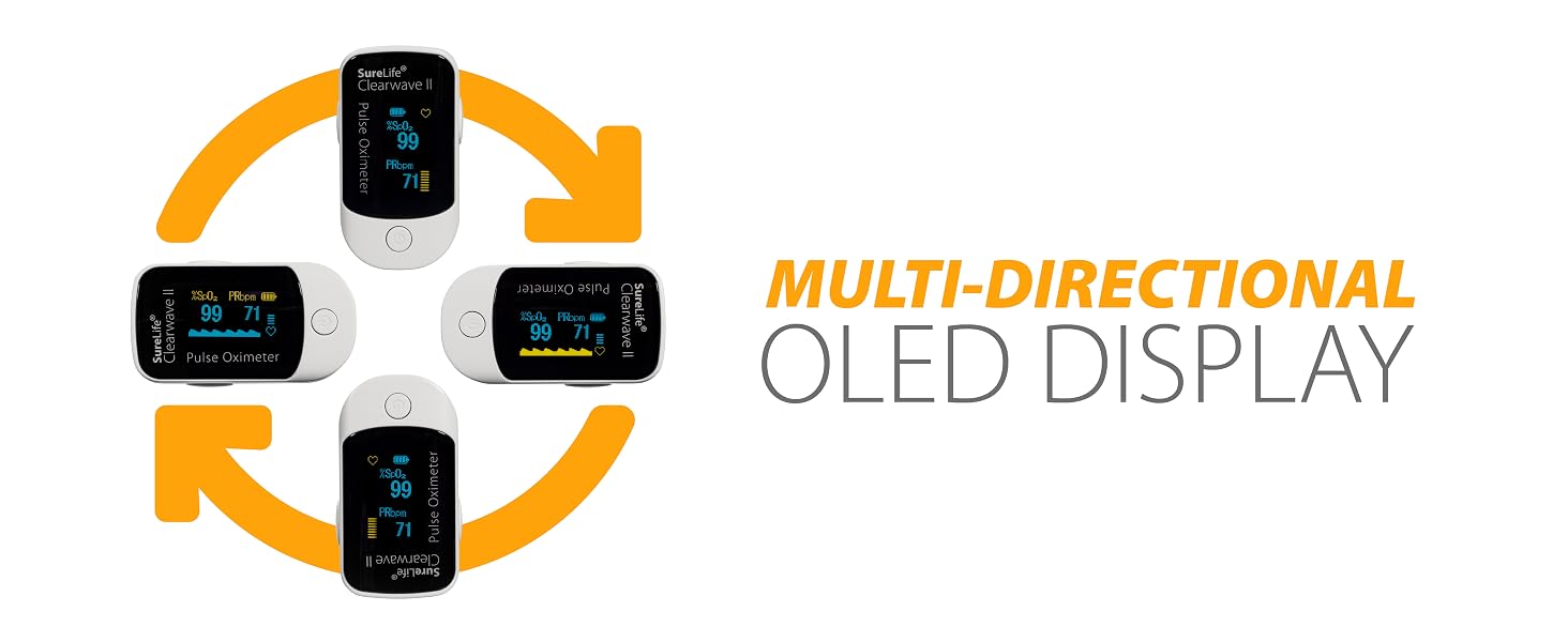 SureLife Clearwave II Pulse Oximeter - Multi-Directional OLED Display