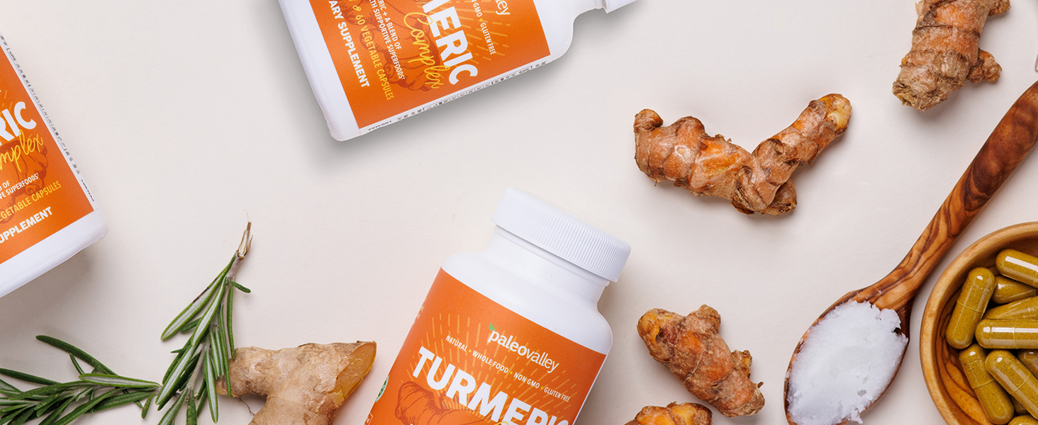Paleovalley turmeric capsules full spectrum superfood joint muscles digestion inflammation memory