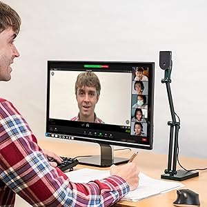 Teacher using IPEVO V4K Document Camera as a webcam to show face during online teaching