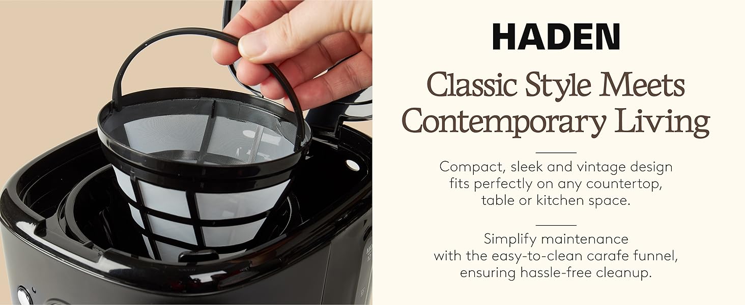Text reads: Classic Style Meets Contemporary Living. Close up image of Coffee Machine&amp;amp;#39;s Filter.