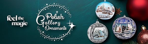 polish gallery christmas ornament logo gift box in white red color pines garland