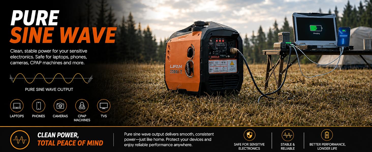 power for your sensitive electronics. Safe for laptops, phones，cameras, CPAP machines and more.