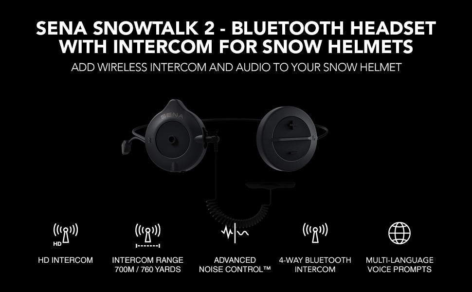 Sena Snowtalk 2 - Universal Bluetooth Headset for Snow Helmets with Built-In Wireless Intercom