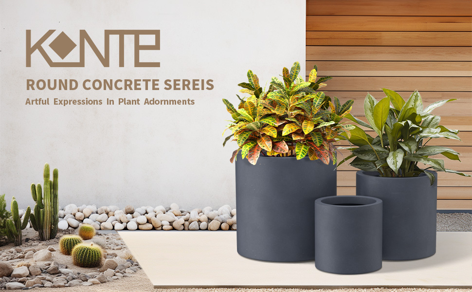 round concrete planter pot