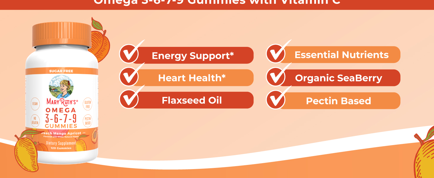 Omega 3-6-7-9 Gummies, Peach Mango &amp; Apricot, 120 ct