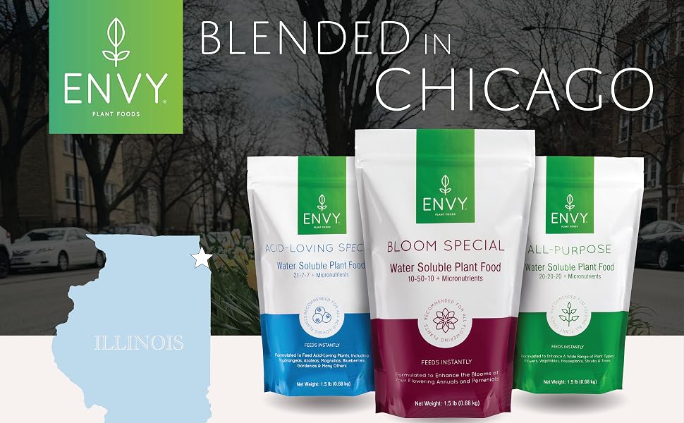 Top image showing how ENVY Plant Foods is a fertilizer for families and farmers created in Chicago