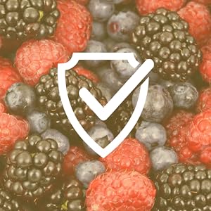 fruit in background with shield