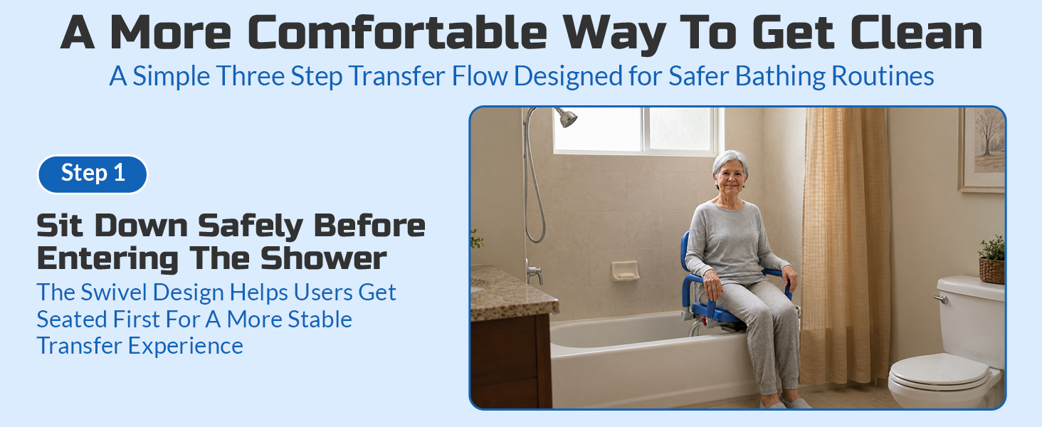 Platinum Health Revolution Pivoting Shower Chair for Bathtub, Adjustable Swivel Seat with Padded