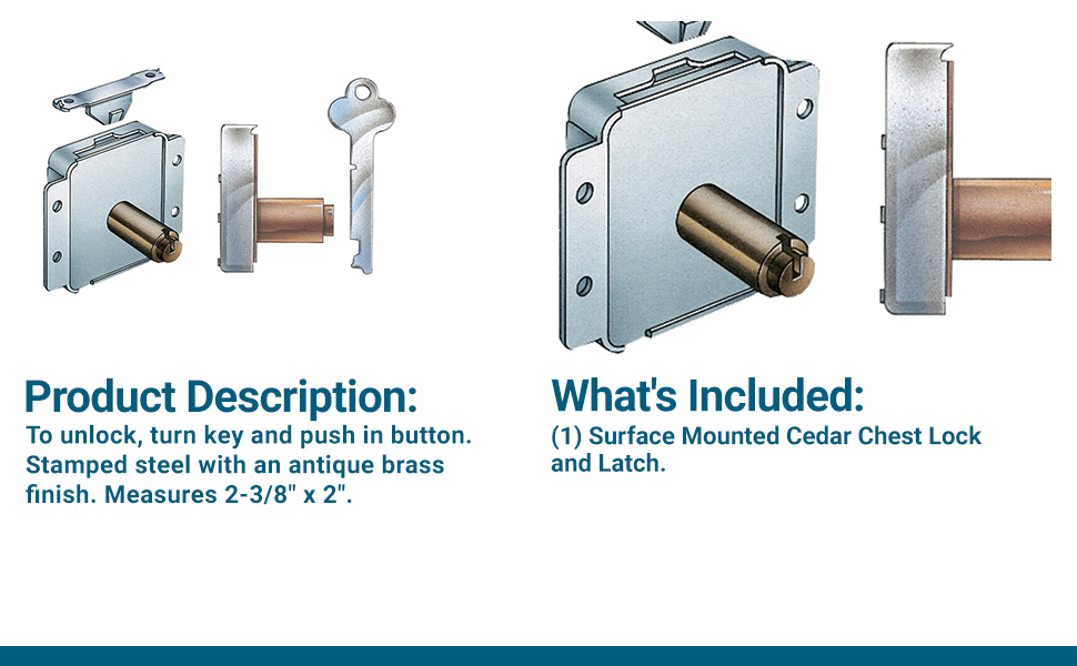 Surface Mounted Cedar Chest Lock and Latch