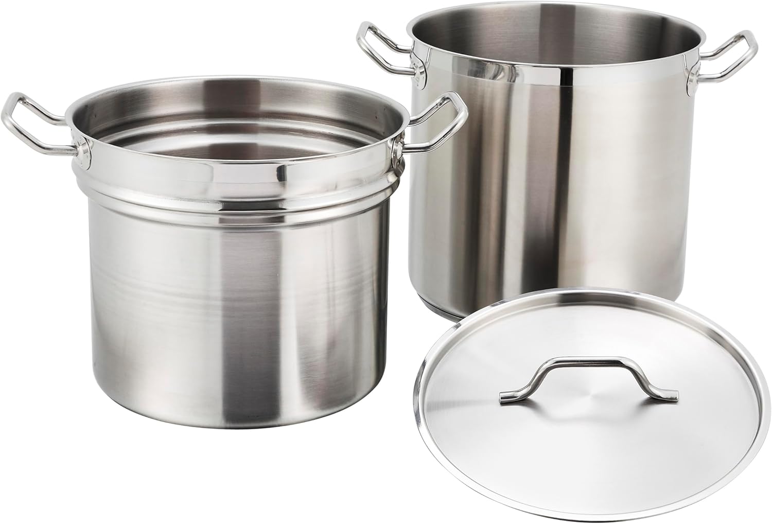 Winco 16 qt Stainless Steel Double Boiler with Cover | Gentle heat prevents scorching, Secure riveted handles, Induction compatible