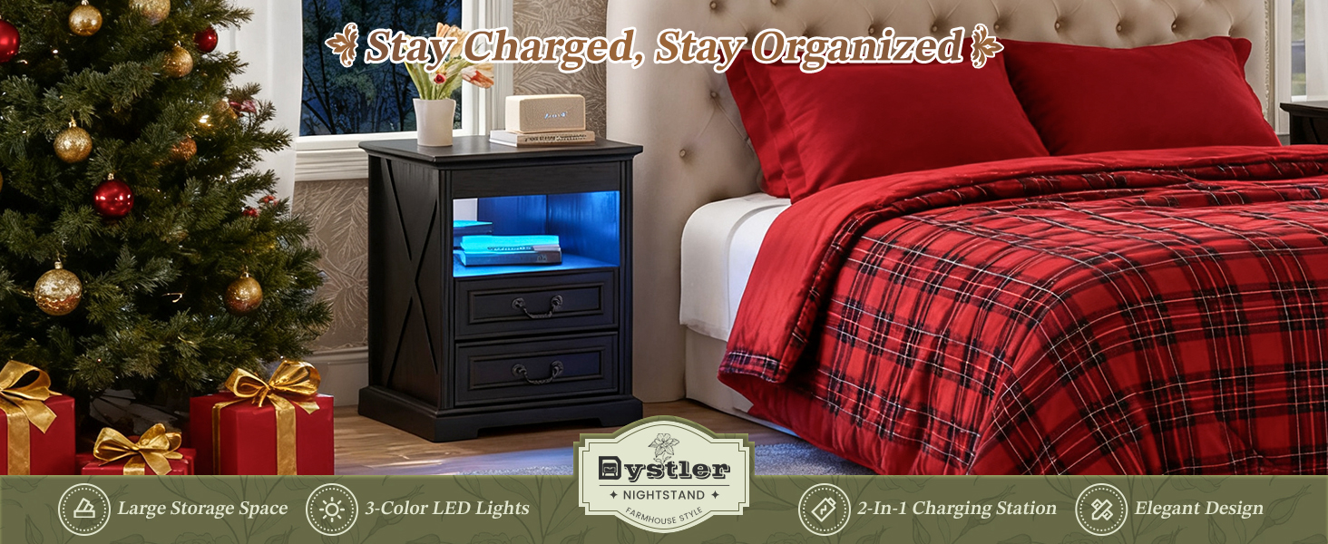 bedside table with drawers and charging