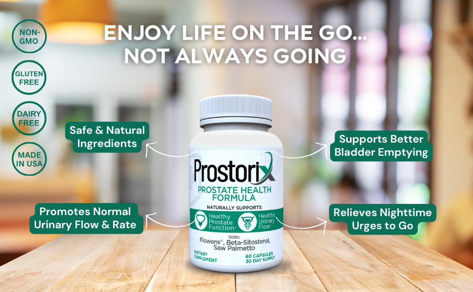 prostorix on wooden table with listed benefits