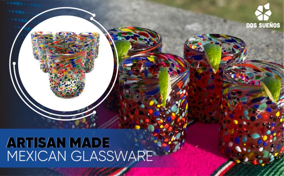 mexican glassware confetti tumbler glasses hand blown recycled
