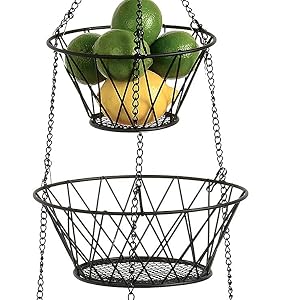 Heavy Duty - 3 Tier Hanging Kitchen Black Fruit Basket