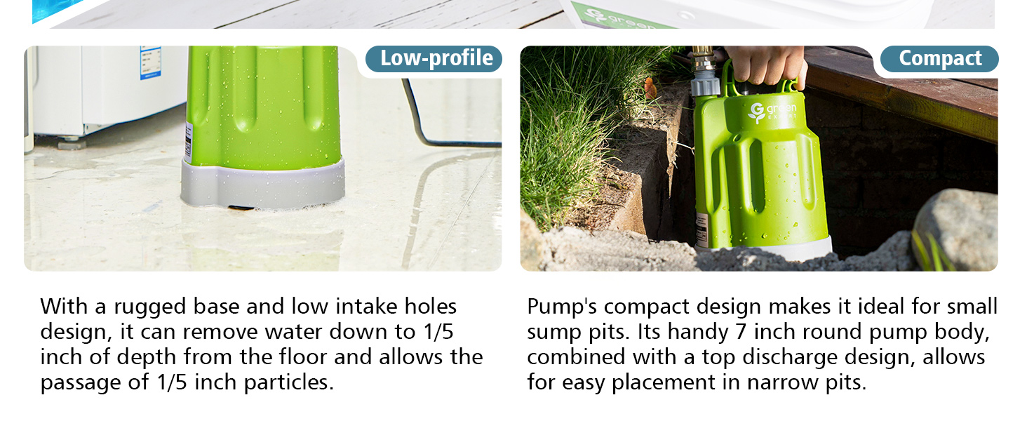 Pump gets right to work the second it&amp;#39;s powered up, dropping water levels down to just 1/5 inch.