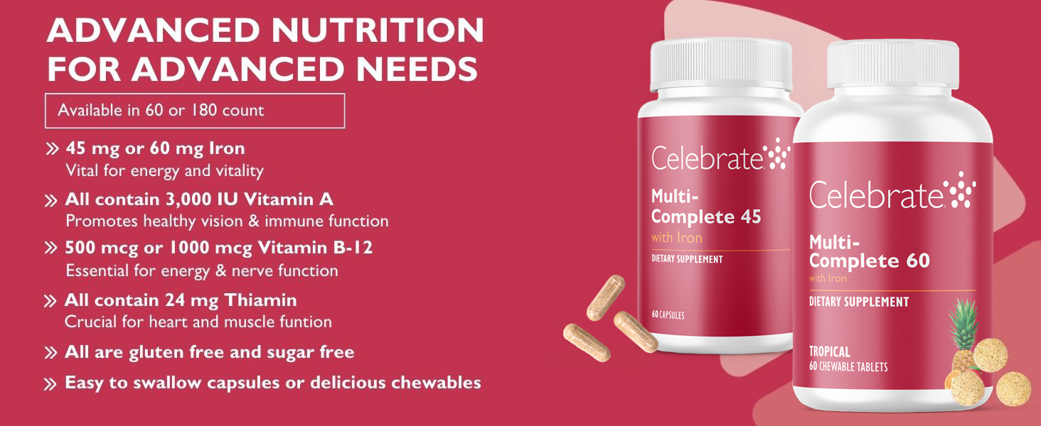 Multi-Complete Multivitamin Capsule or Chewable with 45 mg or 60 mg iron