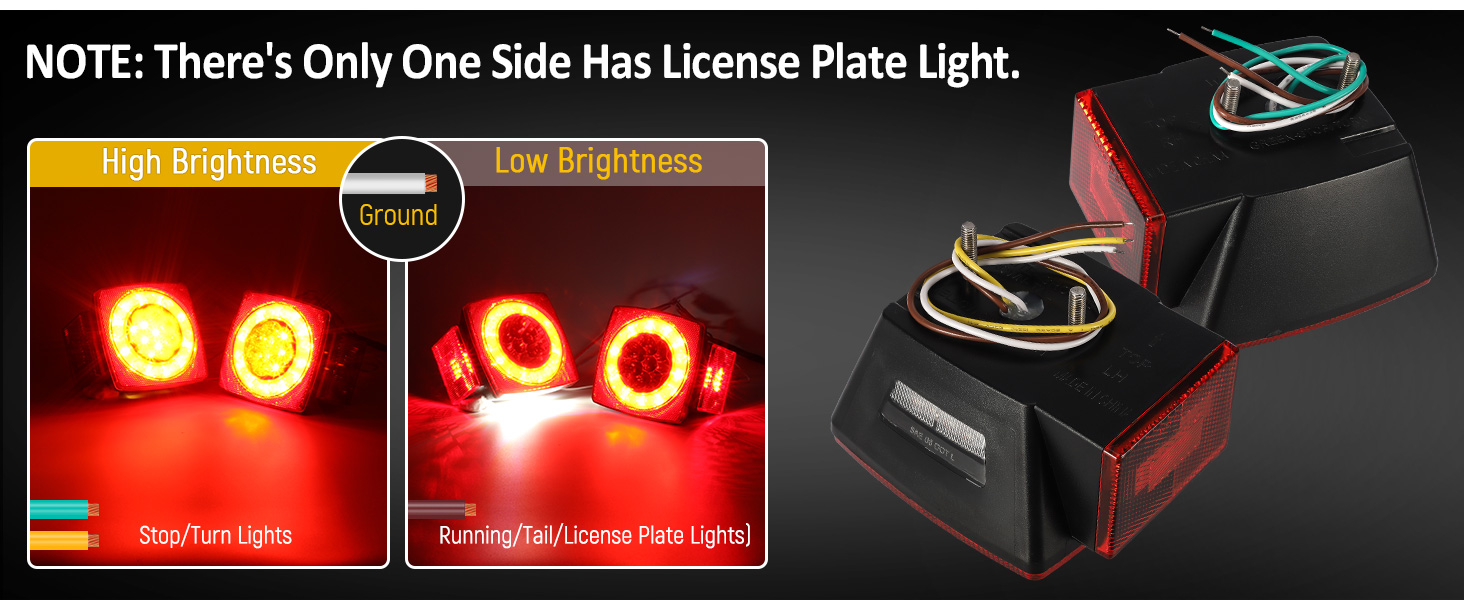 Partsam Led Submersible Square Trailer Tail Lights Kit Halo Glow with Wiring Harness, Waterproof 12V