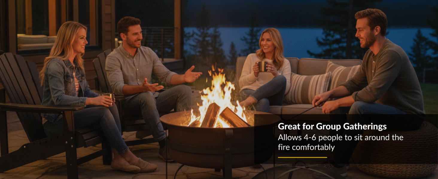 great for group gatherings allows 4 to 6 people to sit around the fire comfortably