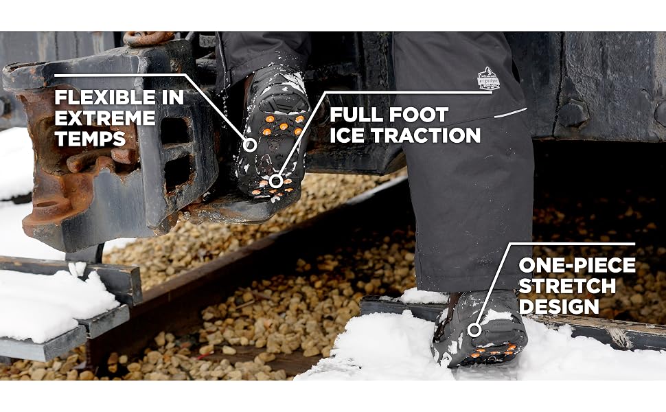 6304 ice cleats: flexible in extreme temps, full foot ice traction, one-piece stretch design
