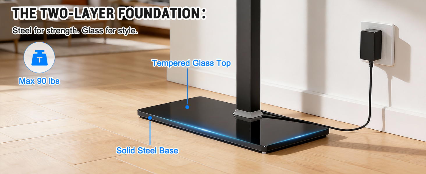 motorized TV stand with double-layer base, table tv mount more secure and stable, up to 90 lbs