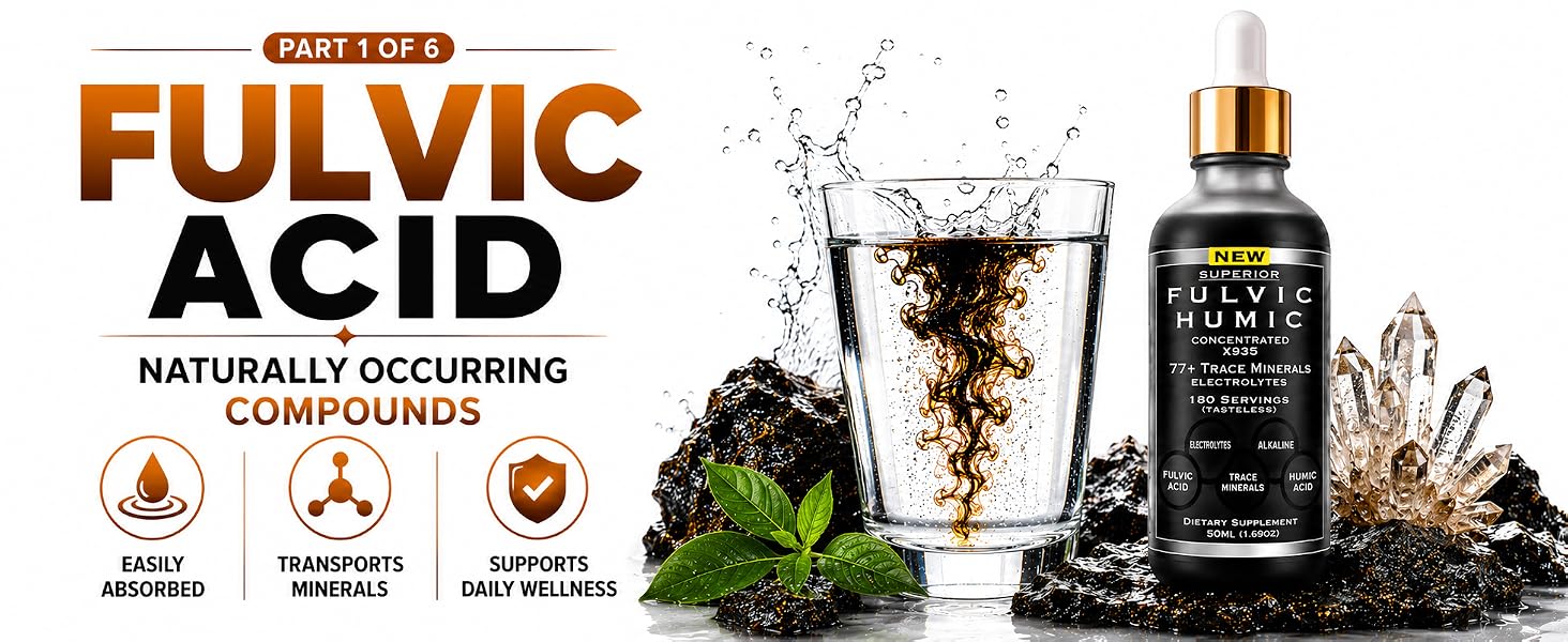 Fulvic acid drops with naturally occurring compounds and daily trace mineral support