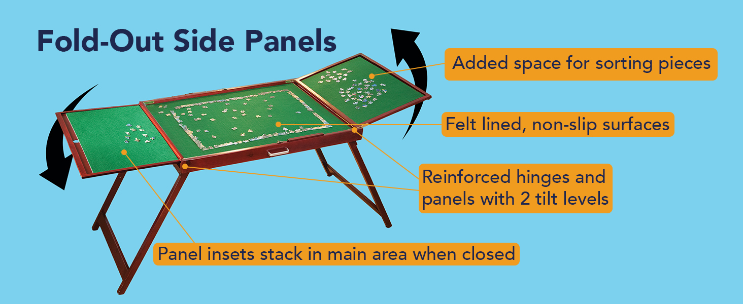 Fold out side panels extra sorting space, non-slip surfaces, reinforced hinges, 2 tilt levels
