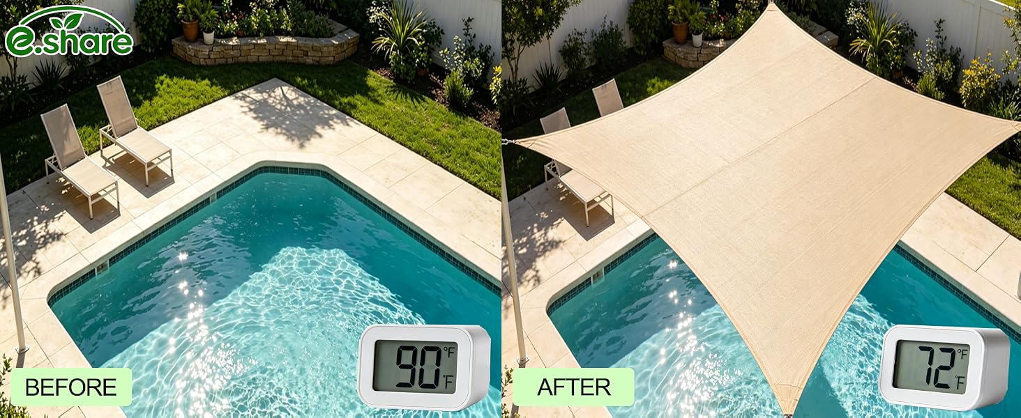 with our sand sun shade sail, cool temp. under the shade sail for 15-25℉