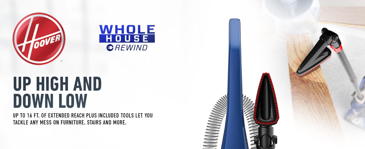 Hoover rewind cord bagless corded upright HEPA filter allergen allergies pet hair vacuum cleaner
