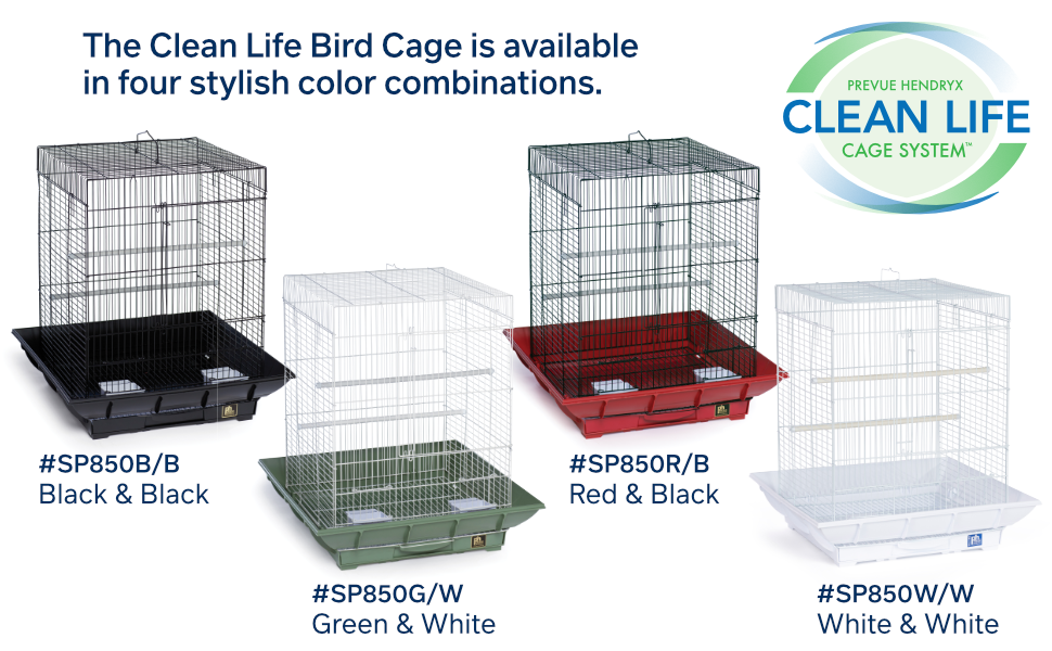 The Clean Life Bird Cage is available in four stylish color combinations!