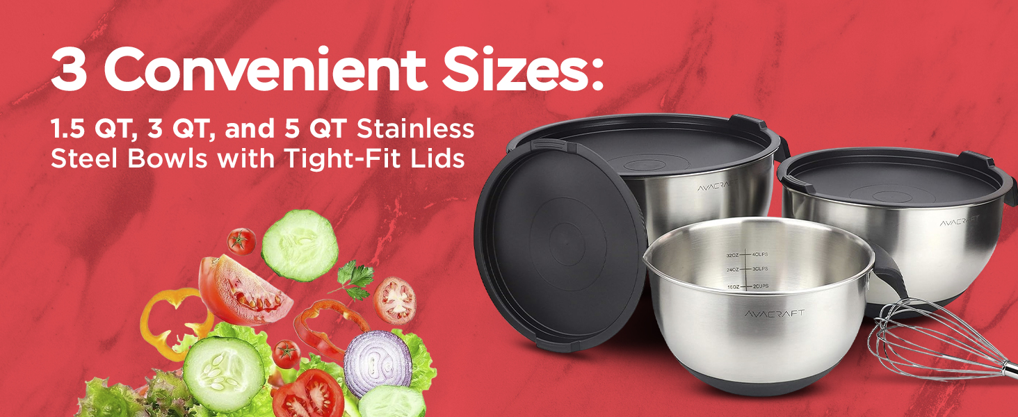 AVACRAFT SS Mixing Bowls - Black Lids