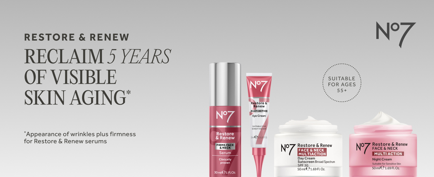 No7 Restore &amp;amp; Renew Multi-Action Face &amp;amp; Neck Serum Anti Aging Serum for Deep Wrinkle Repair