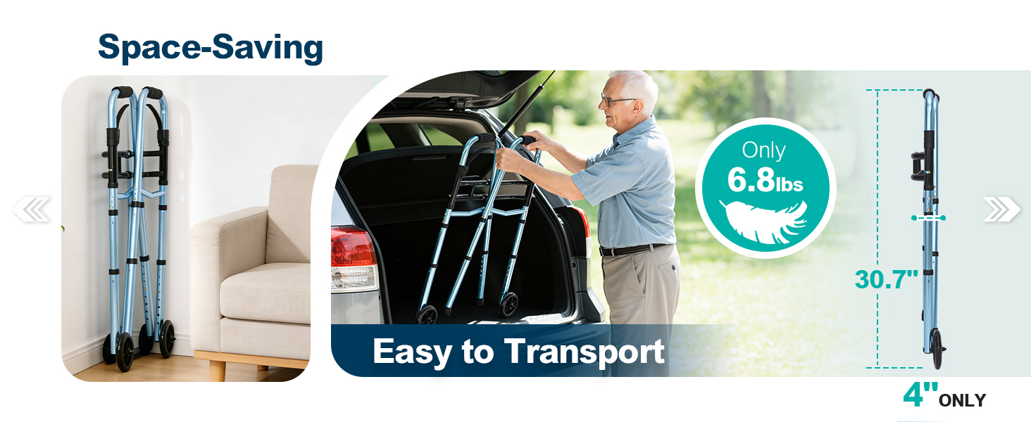 folding walker collapsed by lifting the handles easy for storage or travel