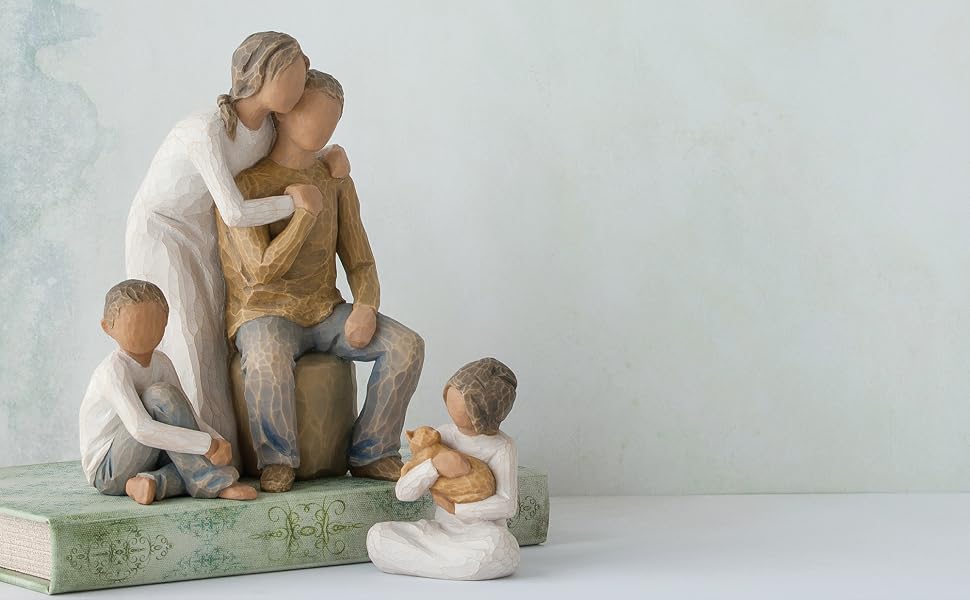 Group shot of Willow Tree Caring Child, You and Me, and Kindness (girl) figures.