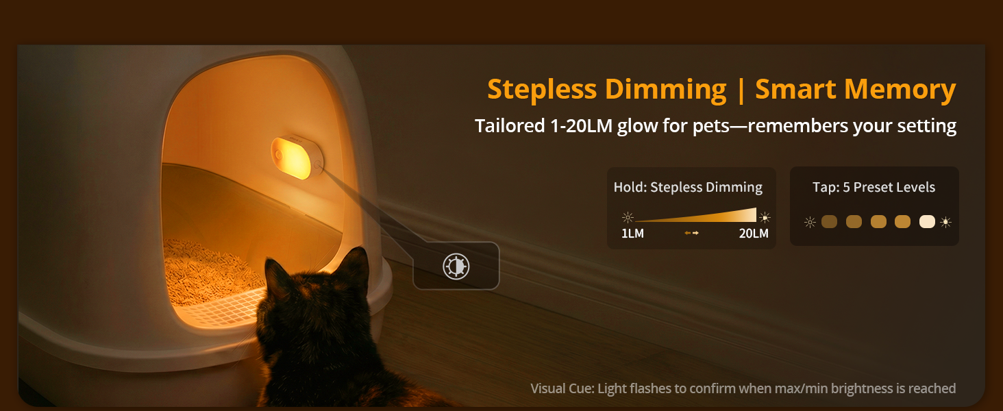 1-20lm Dimmable night light with brightness memory