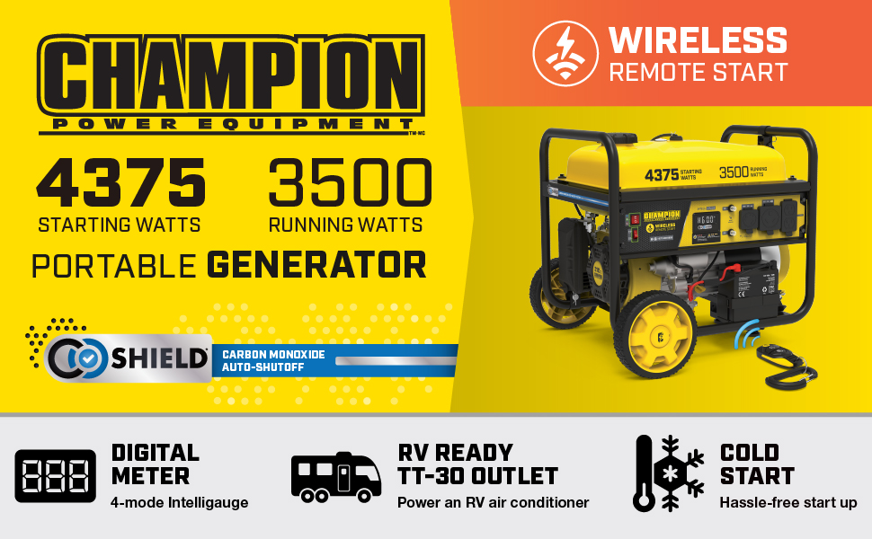 Champion 3500-Watt Wireless Remote Start RV Ready Portable Generator with CO Shield